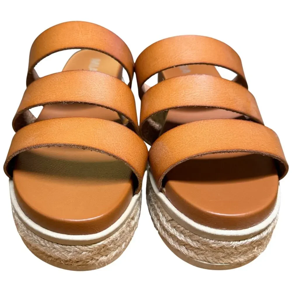 MIA Kaz Women's 9 Cognac Platform Espadrille Sandals 3 Straps Comfort